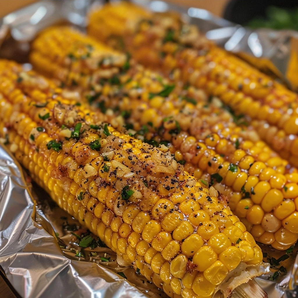 Oven-Roasted Corn in Foil with Garlic Butter